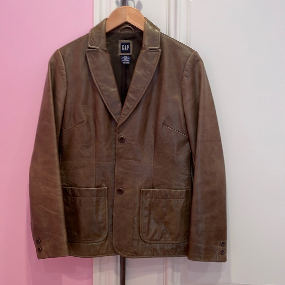 90s Vintage Gap Dark Green Leather Jacket